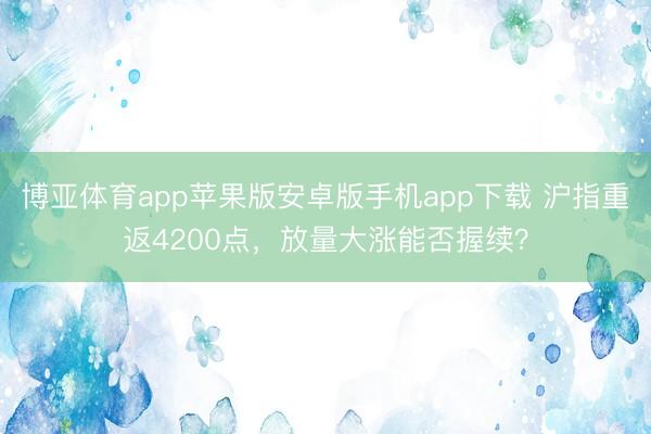 博亚体育app苹果版安卓版手机app下载 沪指重返4200点，放量大涨能否握续？